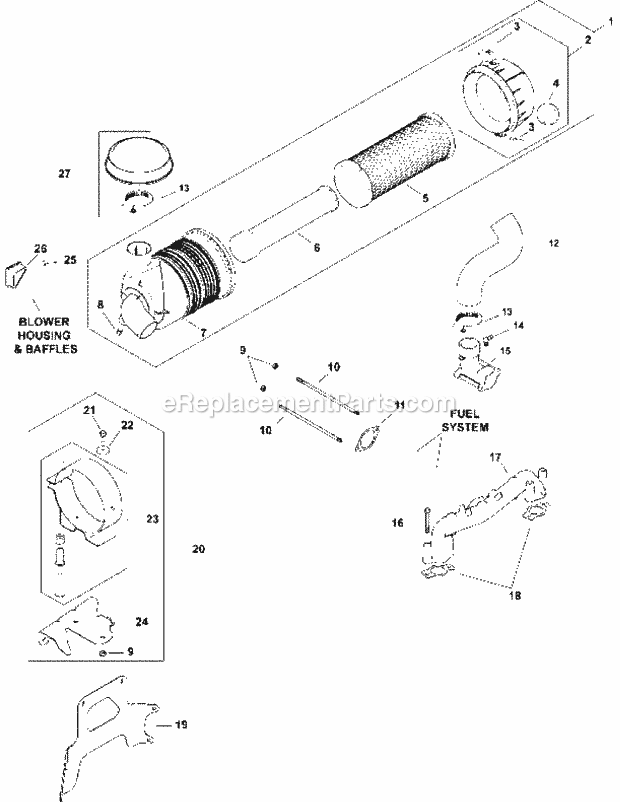 Kohler Cv730-0055 Air Intake & Filtration Diagram and Parts List for M48-KH 53AH8CT2050 Cub Cadet Sprayer